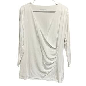 Soft Surroundings Alyssa Knit White Cotton Blend Wrap Top Size 1x